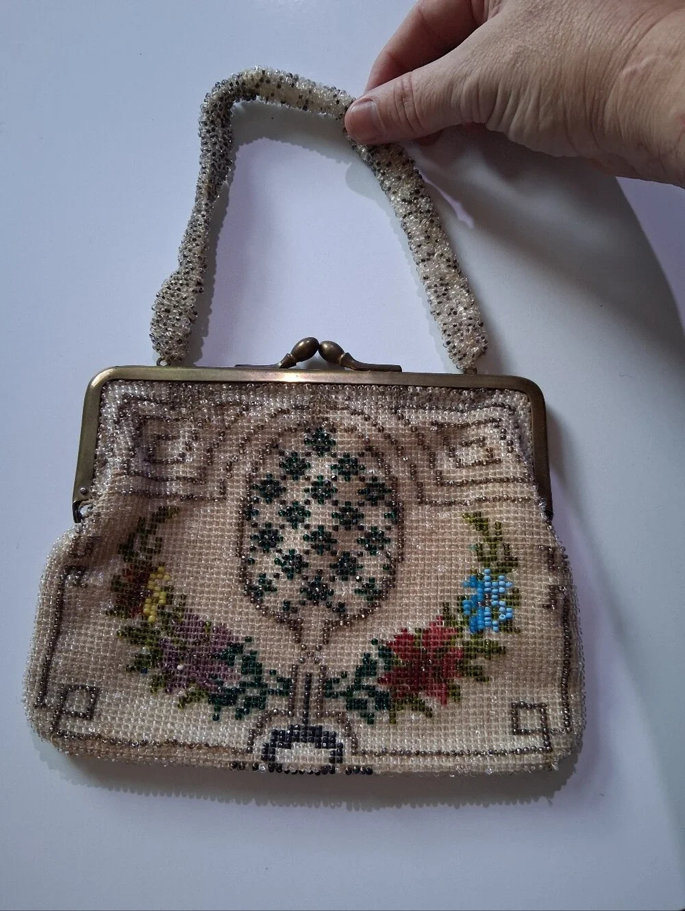 Vintage Beaded Floral Ivory Evening Handbag